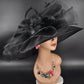 Black Wide Brim Derby Hat: Kentucky Oaks, Tea Party, Wedding