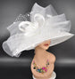 White Wide Brim Derby Hat: Elegant Sinamay Bow, Royal Ascot Style