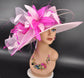 Kentucky Derby Sinamay Hat: Pink Feathered Wide Brim Wedding Hat