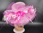 Kentucky Derby Sinamay Hat: Pink Feathered Wide Brim Wedding Hat