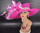Wide Brim Kentucky Derby Hat, Ascot Hat for Wedding & Tea Party, Garden Party Hat, Mother of the Bride, Church Fuchsia Pink Baby Pink