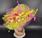 Lime Green Sinamay Kentucky Derby Hat: Fuchsia Pink Feather Wedding Hat