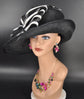 Church Kentucky Derby Hat Carriage Tea Party Wedding Medium Brim Royal Ascot Horse Race Oaks day hat Black w White