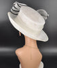 Sinamay Derby Hat: White Ascot Hat with Black Striped Bow