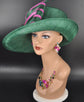 Sinamay Kentucky Derby Hat: Green Fuchsia Pink Bow, Royal Ascot Style