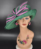 Sinamay Kentucky Derby Hat: Green Fuchsia Pink Bow, Royal Ascot Style
