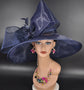 Navy Blue Sinamay Derby Hat: Wide Brim Ascot Wedding Hat