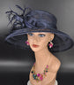 Church Kentucky Derby Hat Carriage Tea Party Wedding Wide Brim  Royal Ascot Horse Race Oaks day hat  Navy Blue