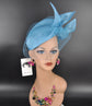 Teal Blue Sinamay Fascinator Hat: Sculpted Bow & Netting