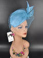 Teal Blue Sinamay Fascinator Hat: Sculpted Bow & Netting