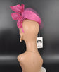 Elegant Sinamay Fascinator Hat with Netting and Sculpted Bow – Derby Party Hat, Wedding Hat, Tea Party Hat Fuchsia Pink