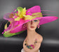 Fuchsia Pink Sinamay Derby Hat: Feather Floral Headpiece