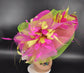Fuchsia Pink Sinamay Derby Hat: Feather Floral Headpiece