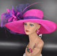 Fuchsia Pink Purple Wide Brim Kentucky Derby Hat, Ascot Hat for Wedding & Tea Party, Garden Party Hat, Mother of the Bride, Church