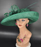 Green Sinamay Kentucky Derby Hat: Wide Brim Feathered Church Hat