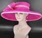 Fuchsia Pink Feather Derby Hat: Wide Brim Sinamay Headpiece