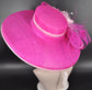 Fuchsia Pink Feather Derby Hat: Wide Brim Sinamay Headpiece