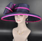 Navy Blue Sinamay Derby Hat: Fuchsia Feather Ascot Headpiece