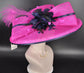 Fuchsia Pink Sinamay Derby Hat: Navy Feather Ascot Headpiece