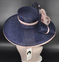 Navy Blue Blush Dusty Pink Wide Brim Kentucky Derby Hat, Ascot Hat for Wedding & Tea Party, Garden Party Hat, Mother of the Bride, Church