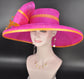Fuchsia Pink Sinamay Derby Hat: Orange Feather Ascot Headpiece