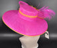 Fuchsia Pink Sinamay Derby Hat: Orange Feather Ascot Headpiece