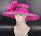 Fuchsia Pink Sinamay Derby Hat: Green Feather Royal Ascot Headpiece