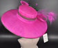 Fuchsia Pink Sinamay Derby Hat: Green Feather Royal Ascot Headpiece