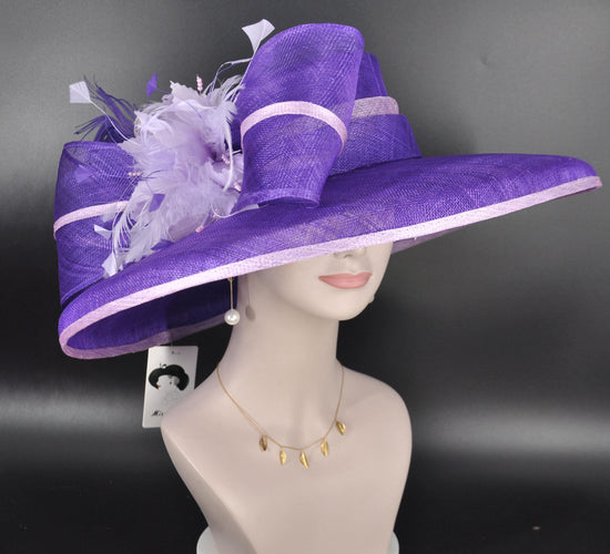 Purple Lilac Wide Brim Kentucky Derby Hat, Ascot Hat for Wedding & Tea Party, Garden Party Hat, Mother of the Bride, Church
