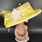 Yellow Sinamay Derby Hat: Wide Brim Feathered Headpiece