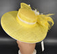 Yellow Sinamay Derby Hat: Wide Brim Feathered Headpiece