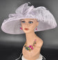 Lilac Wide Brim Sinamay Hat Church Kentucky Derby Hat Carriage Tea Party Wedding  Rhinstones w Sinamay Bow Ostrich Feather