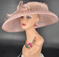 Blush Pink Wide Brim Sinamay Hat Church Kentucky Derby Hat Carriage Tea Party Wedding  Rhinstones w Sinamay Bow Ostrich Feather