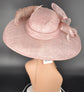 Blush Pink Wide Brim Sinamay Hat Church Kentucky Derby Hat Carriage Tea Party Wedding  Rhinstones w Sinamay Bow Ostrich Feather