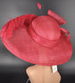 Red Wide Brim Sinamay Hat Church Kentucky Derby Hat Carriage Tea Party Wedding  Rhinstones w Sinamay Bow Ostrich Feather