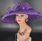 Purple Sinamay Kentucky Derby Hat: Wide Brim Feathered Church Wedding