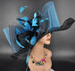 Wide Brim Kentucky Derby Hat, Ascot Hat for Wedding & Tea Party, Garden Party Hat, Mother of the Bride, Church Black Teal Blue