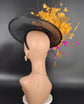 Black w fuchsia pink Orange Sinamay Fascinator Hat Kentucky Derby Hat Tea Wedding Party Hat with Jumbo  Feather Flowers