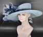 Powder Blue Sinamay Derby Hat: Navy Feather Ascot Headpiece
