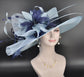 Powder Blue Sinamay Derby Hat: Navy Feather Ascot Headpiece