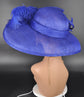 Royal Blue Sinamay Kentucky Derby Hat: Wide Brim Feathered Church Hat