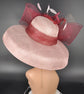 Audrey Hepburn Style Dome Hat Kentucky Derby Hat Tea Party Carriage Party  Wide Brim Sinamay Hat Blush Pink w Burgundy Bows Feather Flower