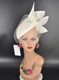 Off White Sinamay Fascinator Hat: Sculpted Bow & Netting - Derby, Wedding, Tea Party
