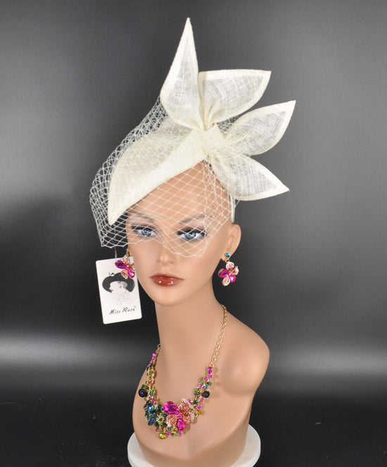 Off White Sinamay Fascinator Hat  Kentucky Derby Hat, Ascot Hat for Wedding & Tea Party, Garden Party Hat, Mother of the Bride, Church