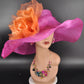 Fuchsia Pink Sinamay Derby Hat: Orange Silk Flower Wide Brim
