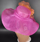 Fuchsia Pink Sinamay Derby Hat: Orange Silk Flower Wide Brim