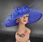 Royal Blue Sinamay Wide Brim Hat: Kentucky Derby Ascot Occasion