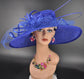 Royal Blue Sinamay Wide Brim Hat: Kentucky Derby Ascot Occasion