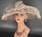 Taupe Wide Brim Sinamay Hat Church Kentucky Derby Hat Carriage Tea Party Wedding  Rhinstones w Sinamay Bow Ostrich Feather