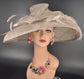 Taupe Wide Brim Sinamay Hat Church Kentucky Derby Hat Carriage Tea Party Wedding  Rhinstones w Sinamay Bow Ostrich Feather